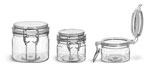 PET Plastic Jars, Clear Square Wire Bale Jars w/ Hinged Lids