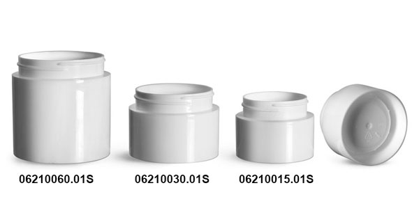 Plastic Jars, White Polypropylene Round Open Bottom Jars (Bulk), Caps Not Included