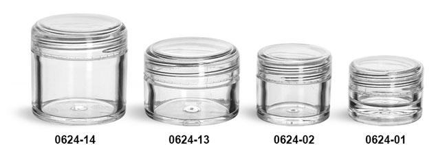Plastic Jars, Clear Polystyrene Thick Wall Jars w/ Dome Caps