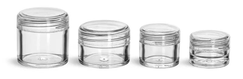 Plastic Jars, Clear Polystyrene Thick Wall Jars w/ Dome Caps