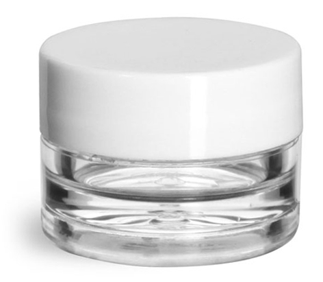 1/8 oz Clear Styrene Thick Wall Jars w/ White Smooth Plastic Lined Caps