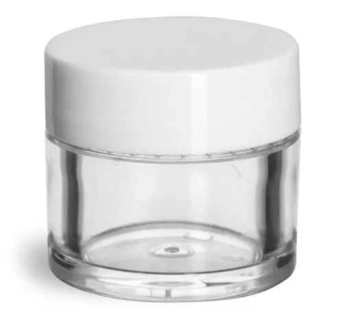 1/4 oz Clear Styrene Thick Wall Jars w/ White Smooth Plastic Lined Caps
