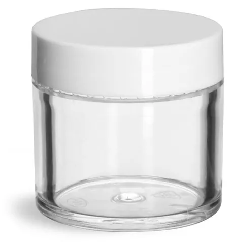 1 oz Clear Styrene Thick Wall Jars w/ White Smooth Plastic Lined Caps