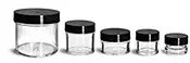 Plastic Jars, Clear Polystyrene Thick Wall Jars w/ Black Smooth Plastic Lined Caps