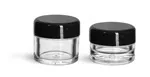 Plastic Jars, Clear Polystyrene Thick Wall Jars with Black Smooth Lined Plastic Dome Caps
