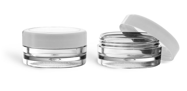 Plastic Jars, Clear SAN Cosmetic Jars w/ White Caps & Clear Windows