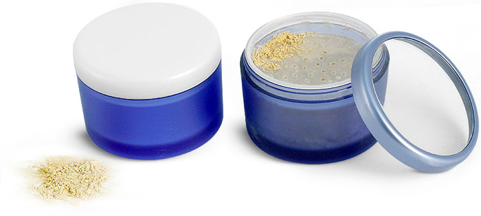 100 ml Frosted Blue PET Powder Jars w/ Sifters and Caps