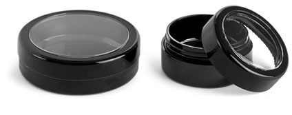 Plastic Jars, Black ABS Cosmetic Jars w/ Window Lids
