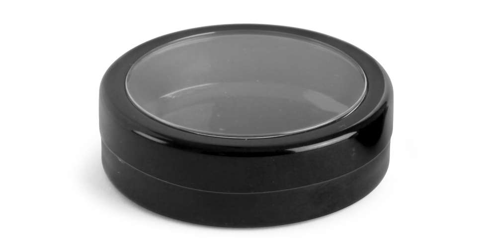 1/2 oz Black Pan Jar with Black Cap and Clear Window
