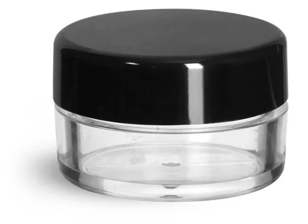 10 ml Clear Styrene Jars w/ Black Smooth Plastic Caps