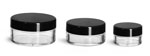 Clear Polystyrene Jars w/ Black Smooth Plastic Caps