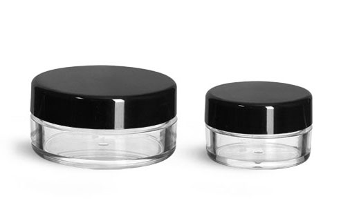 20 ml Clear Styrene Jars w/ Black Smooth Plastic Caps