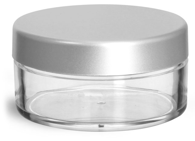 45 ml Clear Styrene Jars w/ Matte Silver Caps