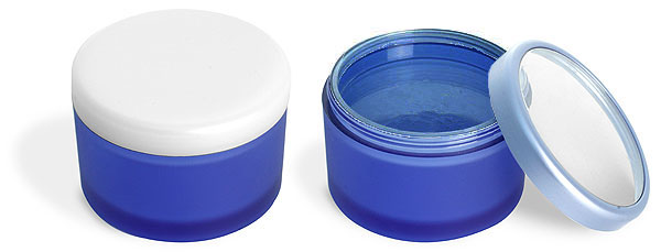 100 ml Frosted Blue PET Powder Jars w/ Caps