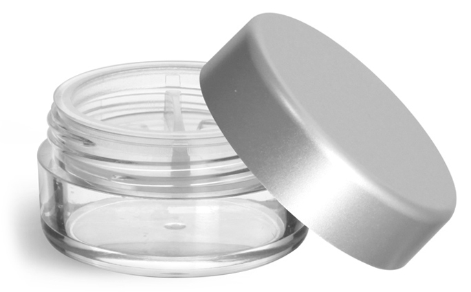 10 ml Clear Styrene Jars with Natural Double Sifters and Matte Silver Lined Caps