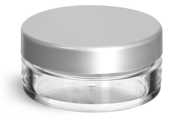 20 ml Clear Styrene Jars with Natural Double Sifters and Matte Silver Lined Caps