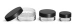 Clear Polystyrene Jars with Natural Sifters and Matte Black Lined Caps
