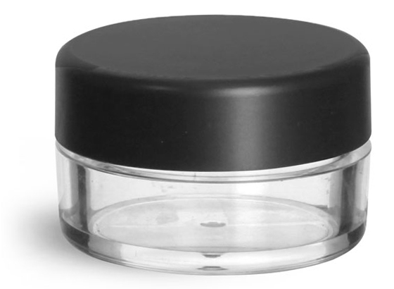 10 ml Clear Styrene Jars with Matte Black Lined Caps