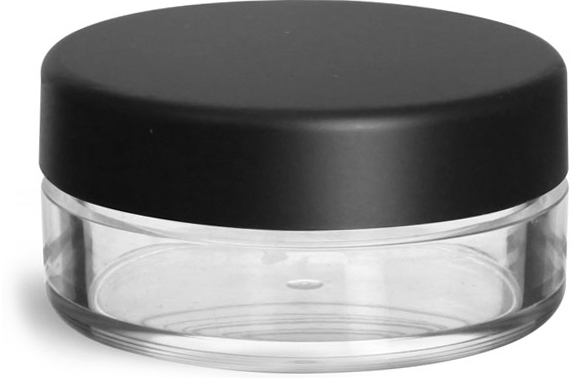 20 ml Clear Styrene Jars with Matte Black Lined Caps