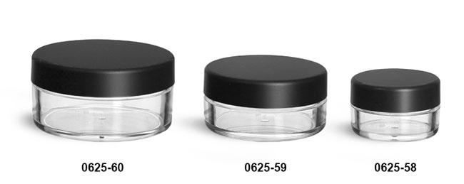 Plastic Jars, Clear Polystyrene Jars With Matte Black Lined Caps