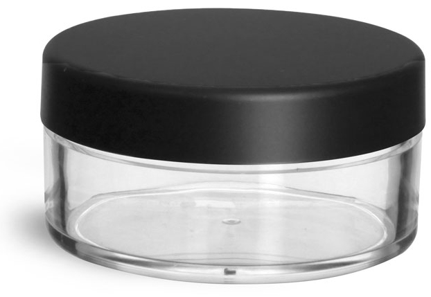45 ml Clear Styrene Jars with Matte Black Lined Caps