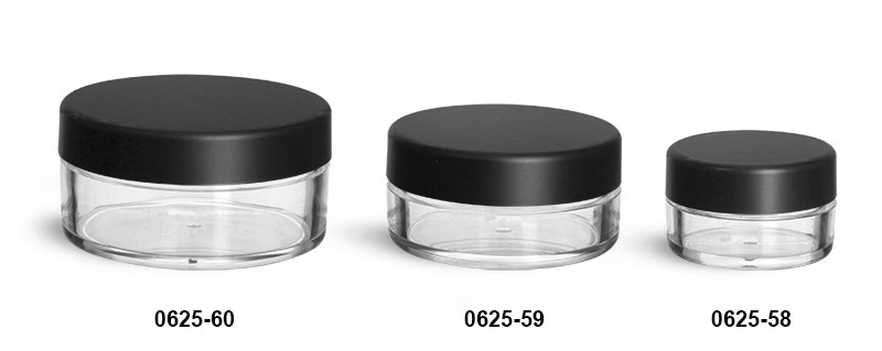 Plastic Jars, Clear Polystyrene Jars With Matte Black Lined Caps
