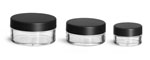 Clear Polystyrene Jars with Matte Black Lined Caps