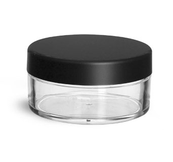 Plastic Jars, Clear Polystyrene Jars with Matte Black Lined Caps