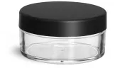 Plastic Jars, Clear Polystyrene Jars w/ Matte Black Lined Caps
