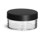 Plastic Jars, Clear Polystyrene Jars with Matte Black Lined Caps