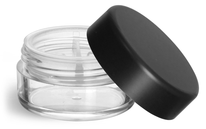 10 ml Clear Styrene Jars with Natural Double Sifters and Matte Black Lined Caps