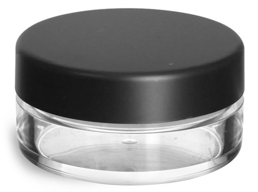 20 ml Clear Styrene Jars with Natural Double Sifters and Matte Black Lined Caps