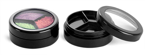 Plastic Jars, 10 ml Black Plastic Jars with 3 Dividers & Black Window Lids