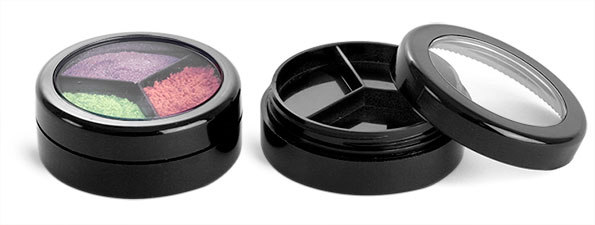 Plastic Jars, 10 ml Black Plastic Jars with 3 Dividers & Black Window Lids