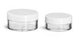 Plastic Jars, Clear Polystyrene Jars w/ White Smooth Lined Caps