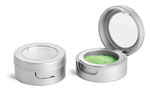 Silver Cosmetic Jars w/ Hinged Lids & Clear Windows