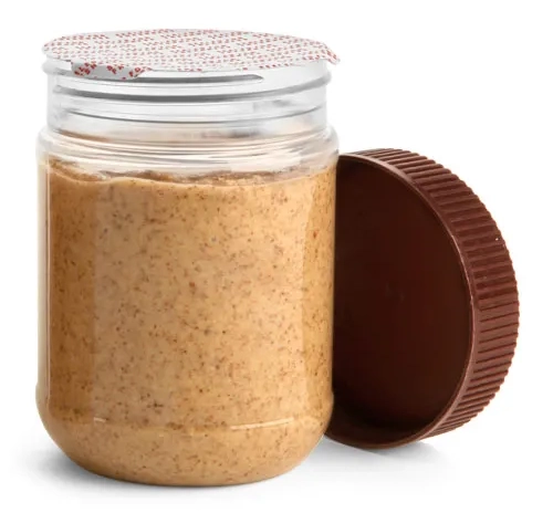 12 oz Clear Peanut Butter Jars w/ Brown Ribbed Induction Lined Caps