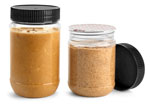 Clear PET Peanut Butter Jars w/ Black Ribbed Induction Lined Caps