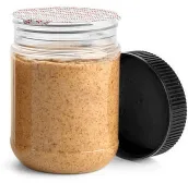 PET Plastic Jars, Clear Peanut Butter Jars w/ Black Ribbed Induction Lined Caps
