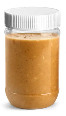 17 oz Plastic Jars, Clear PET Peanut Butter Jars w/ White Ribbed Induction Lined Caps