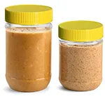 PET Plastic Jars, Clear Peanut Butter Jars w/ Yellow Ribbed Induction Lined Caps