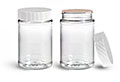 PET Plastic Jars, Clear Food Jars w/ White Ribbed Induction Lined Caps