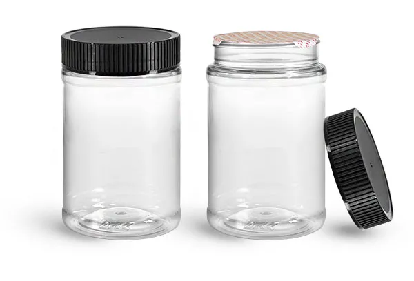 16 oz Clear PET Jars w/ White Ribbed Plastic Unlined Caps