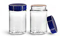 16 oz Clear PET Peanut Butter Jars w/ Blue Ribbed Induction Lined Caps