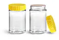 PET Plastic Jars, Clear Food Jars w/ Yellow Ribbed Induction Lined Caps