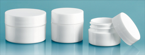 Plastic Jars, White Polypropylene Thick Wall Jars w/ White Lined Caps