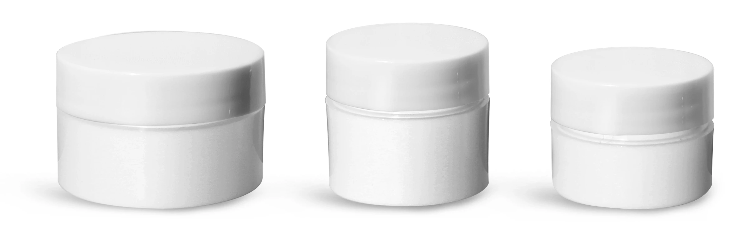 Polypropylene Plastic Jars, White Thick Wall Jars w/ White Lined Caps