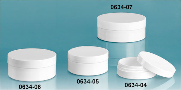 Plastic Jars, White Polypropylene Thick Wall Jars w/ Lined Caps