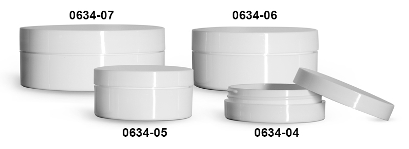 Plastic Jars, White Polypropylene Thick Wall Jars w/ Lined Caps