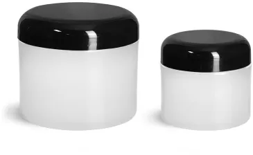 Polypropylene Plastic Jars, Frosted Thick Wall Jars w/ Black Dome Cap